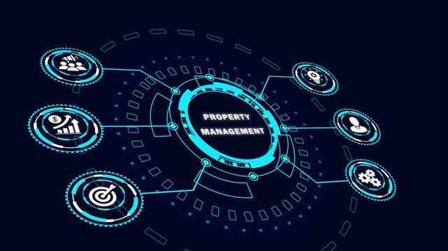 Property Management Inscription on Digital Screen, New Business Concept with Technology, Internet and Network for Real Estate Operations and Tenant Services.