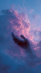 Ethereal Hands in Colorful Clouds