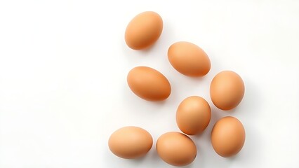 Brown eggs neatly arranged on a white surface, showcasing simplicity and natural food.
