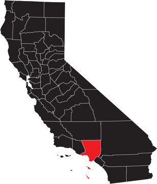 Los Angeles County Highlighted on California State Map
