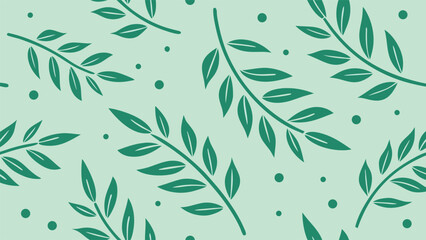 Obraz premium Seamless pattern of dark green leaves and dots on a light green background, creating a natural and organic design for various applications