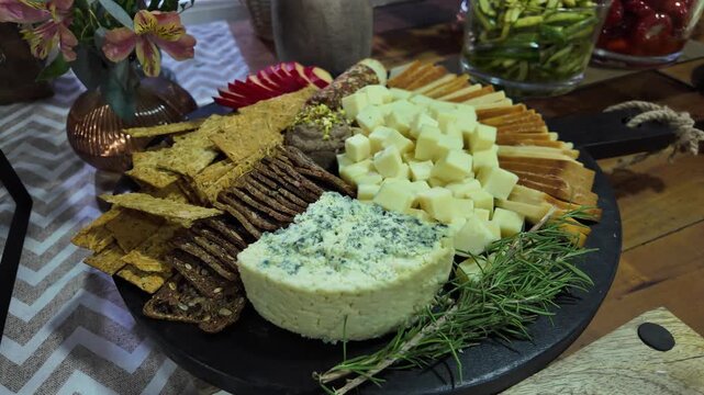 Gourmet Cheese and Crackers Platter with Fresh Herbs