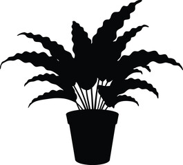 Silhouette vector illustration of a lush potted indoor fern plant for decorative use
