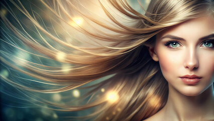 Golden Hair Fantasy Portrait  Dreamlike Beauty in Motion