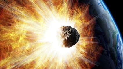 Dramatic Collision Scene of Asteroid and Planet Earth