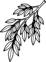 Vector tree branch with leaves botanical simple silhouette design
