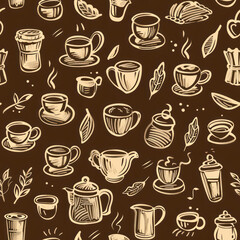Seamless Coffee Pattern. Modern Coffee Beans and Cup Seamless Design. Minimalist Coffee Pattern for Packaging and Branding