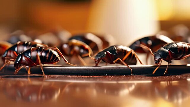 Numerous cockroaches invaded a household. Germanic cockroaches and Blatta orientalis are often linked to uncleanliness. This suggests a significant and widespread infestation. AI-generated.