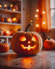 Halloween pumpkin made of plush toy. Realistic