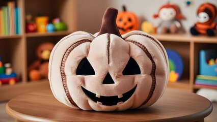 Halloween pumpkin made of plush toy. Realistic