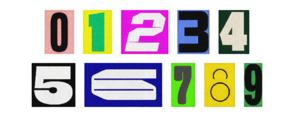 Vintage magazine number cutouts 0–9, collage pack isolated as PNG
