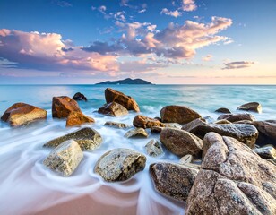 Coastal sunset over tranquil ocean