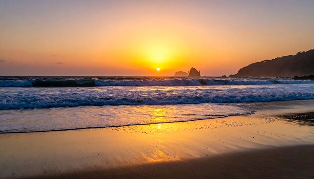 Coastal sunset over waves - Powered by Adobe