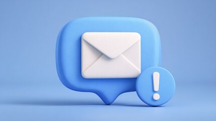 A stylized email icon with an exclamation point on a blue background.