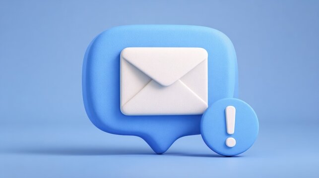 A stylized email icon with an exclamation point on a blue background.