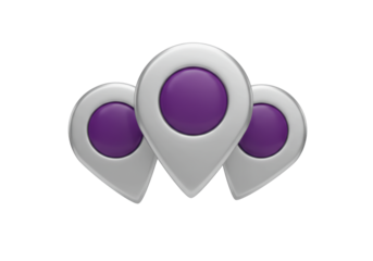 Isolated location pin markers representing digital navigation icons on a map, location pointers