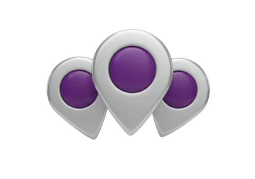 Isolated location pin markers representing digital navigation icons on a map, location pointers