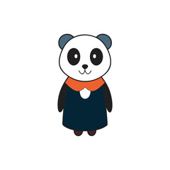 Adorable panda bear wearing a dark blue dress