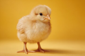 Fluffy yellow chick on yellow