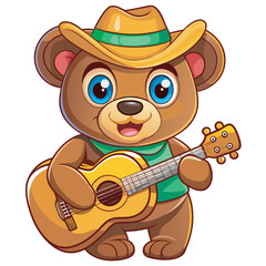 Cartoon bear playing guitar wearing cowboy hat