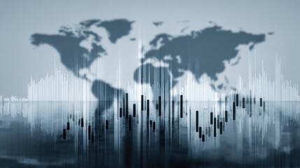 World map with abstract financial chart overlayed on a blue background.