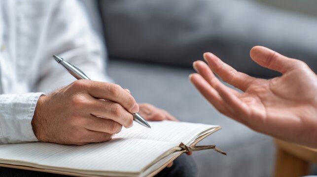 Therapist writes notes during session