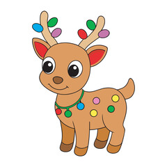 Cartoon reindeer with christmas lights illustration