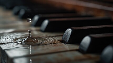 Water drop on old piano keys