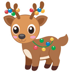 Festive cartoon reindeer with christmas lights art