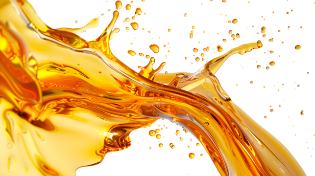 Creative advertising ready photo of ultra-realistic photorealistic capture of a dynamic splash of orange juice, two glossy translucent liquid str Isolated to Transparent Background