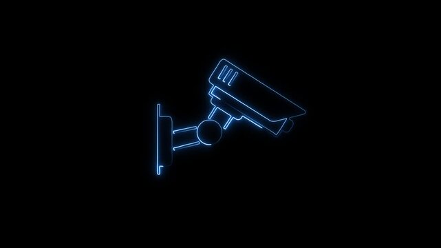 Animated neon cc camera icon. cc tv camera motion graphics. glowing Security camera icon. 4k glowing neon 