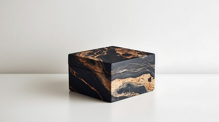 Obraz premium A black and gold marbled lidded box object isolated on white background