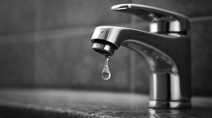 Dripping faucet in black and white