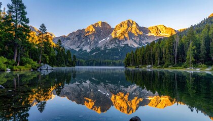 Mountain lake sunrise reflection