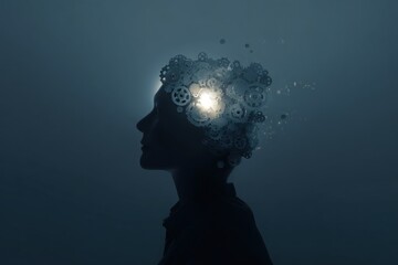 Fototapeta premium Silhouette head, gears, light, intellect