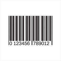 Black and white EAN-13 barcode vector illustration with numbers 0123456789012, retail universal product code for inventory and POS systems