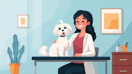 cute dog at the vet with a happy doctor no logos no brands ar 169