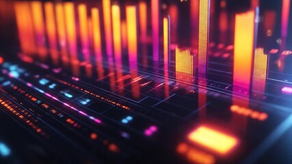 Futuristic digital interface with glowing data visualizations - Powered by Adobe