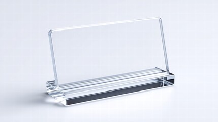 Elegant clear acrylic nameplate on a white surface.