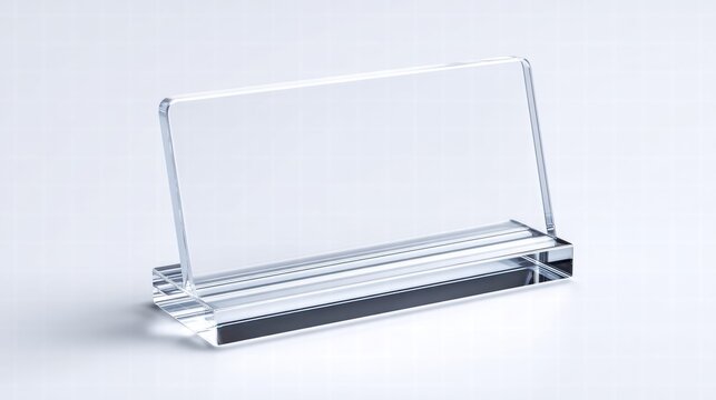 Elegant clear acrylic nameplate on a white surface.