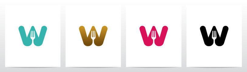 Fork Cutlery Negative Space on Letter Initial Logo Design W