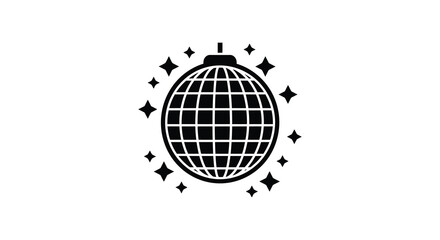 A striking black disco ball design with sparkling star details silhouette
