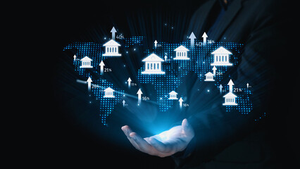 Online banking and digital banking innovation combining finance and technology, optimizing online...