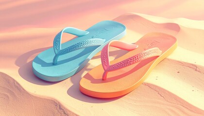 Colorful flip flops on sand