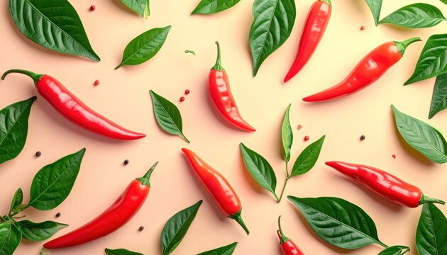 Chili peppers and leaves pattern