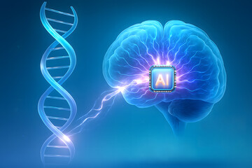 Glowing Brain with Embedded AI Chip and Neural Flow