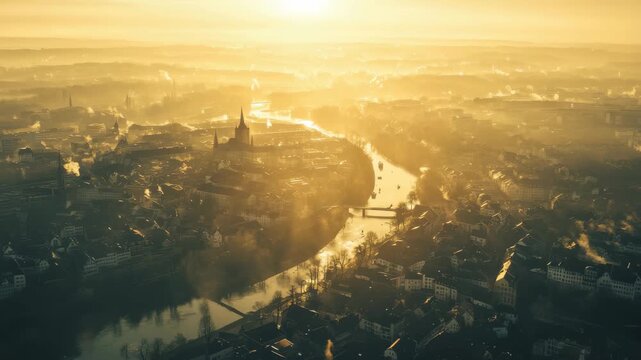 Stunning aerial view of Esslingen revealing its beauty under the morning sun, Aerial view of the city Argos in Greece on a sunny morning