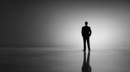Obraz premium image of businessman silhouette standing with back no logos no brands ar 169