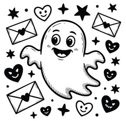 Funny cartoon mail envelope and letter with fun design and character illustration of a man and woman face set vector icon