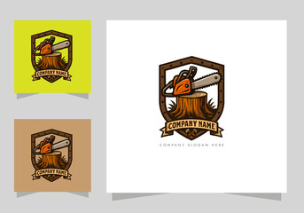 chainsaw logo tool, Chainsaw on Tree Stump Logo design 